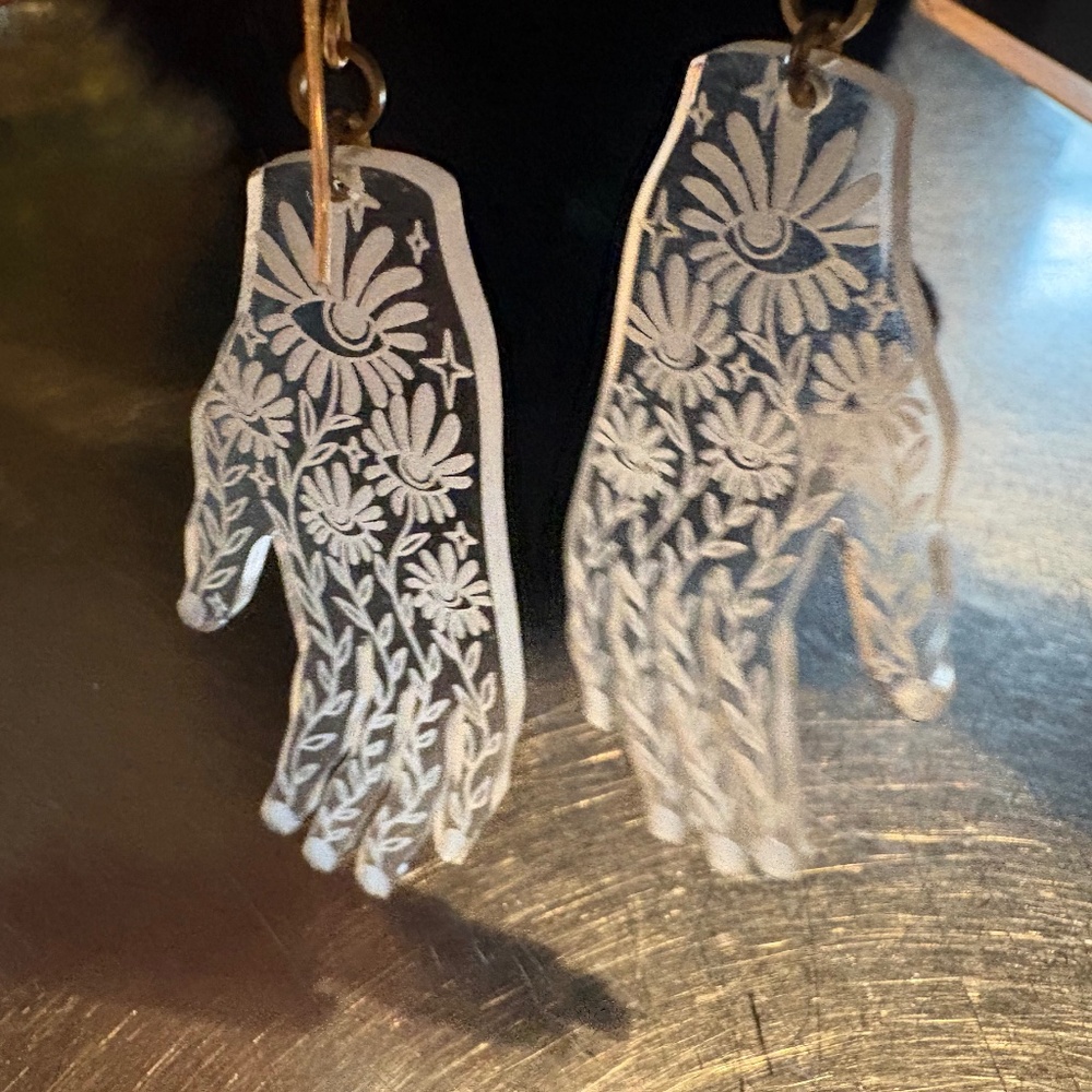 While Odin Sleeps Lucite Hand Earrings NWT - Picture 4 of 6
